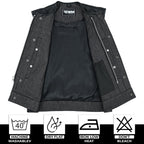 Denim Leather Vest Men Quilted Concealed Carry Fitted Biker Trucker Motorcycle Sleeveless Jacket
