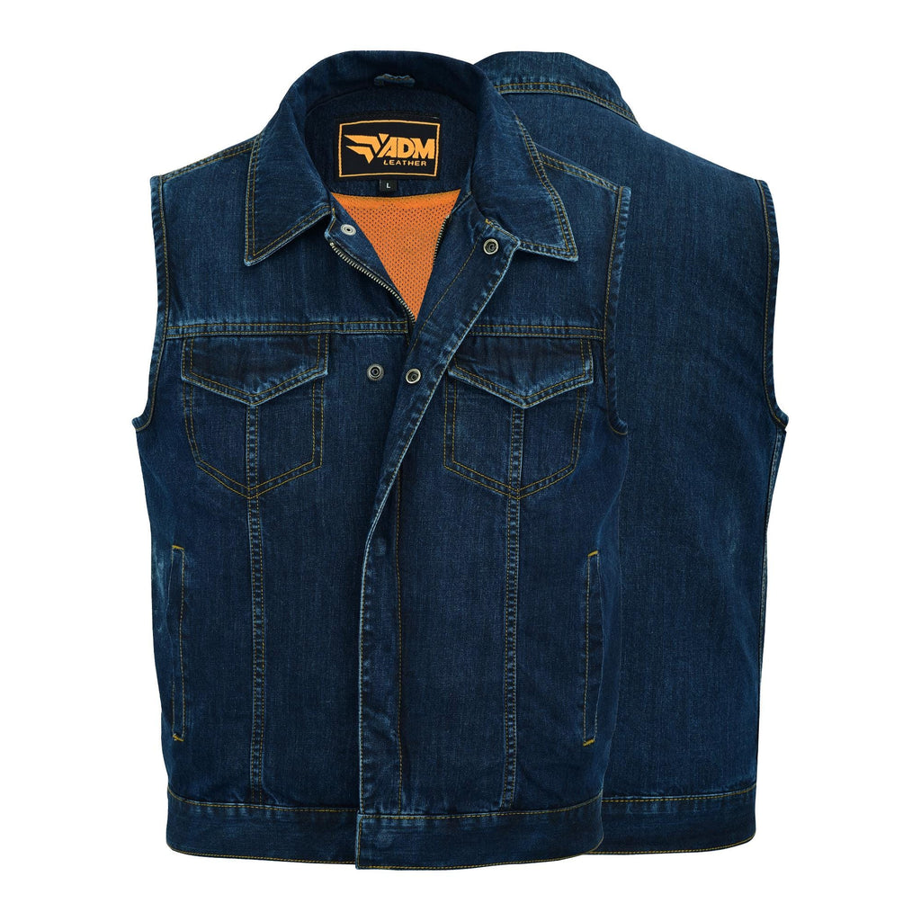 Vintage 90s Blue Jean Denim Biker Vest Distressed Cutoff Sleeveless Top Unisex Style