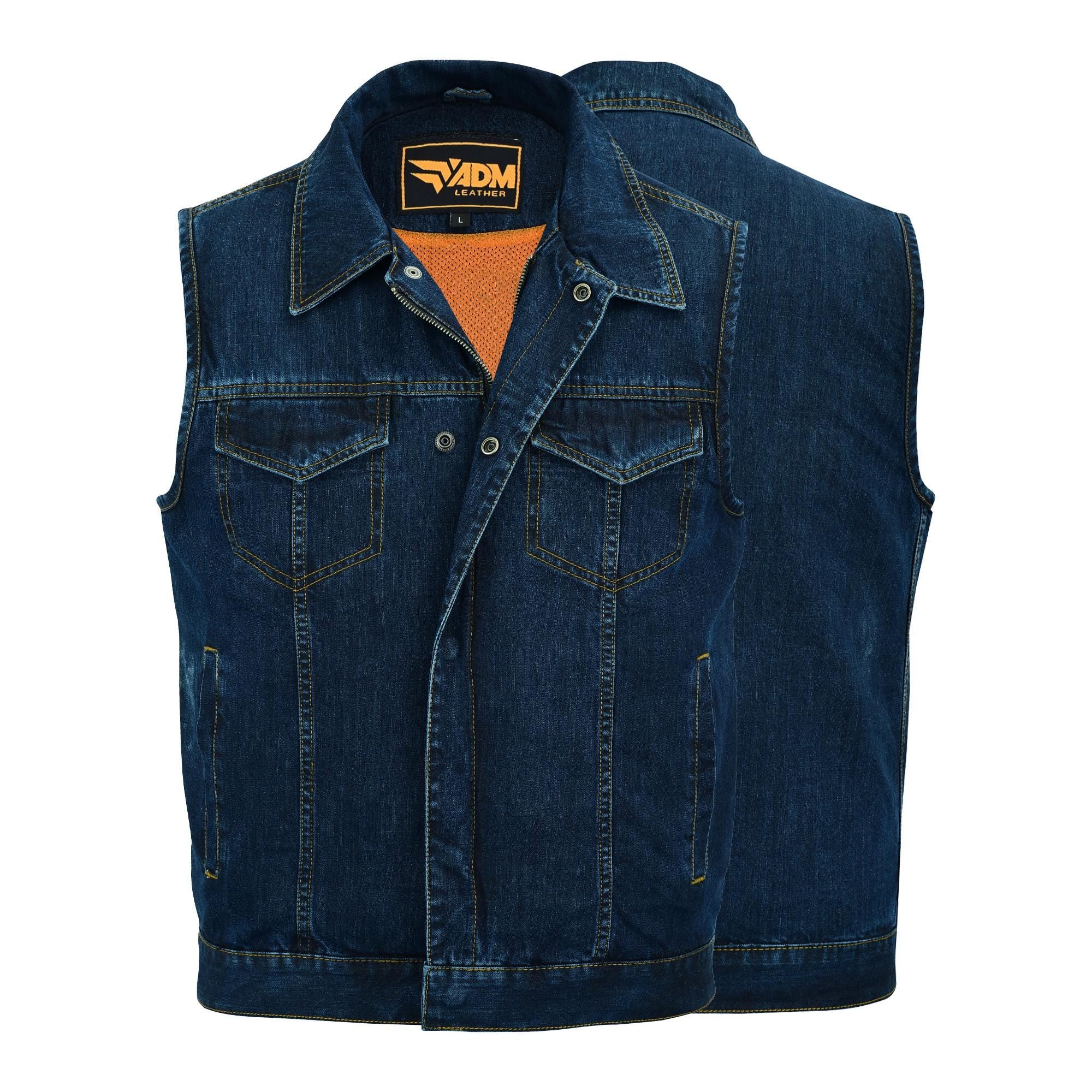 Vintage 90s Blue Jean Denim Biker Vest Distressed Cutoff Sleeveless Top Unisex Style