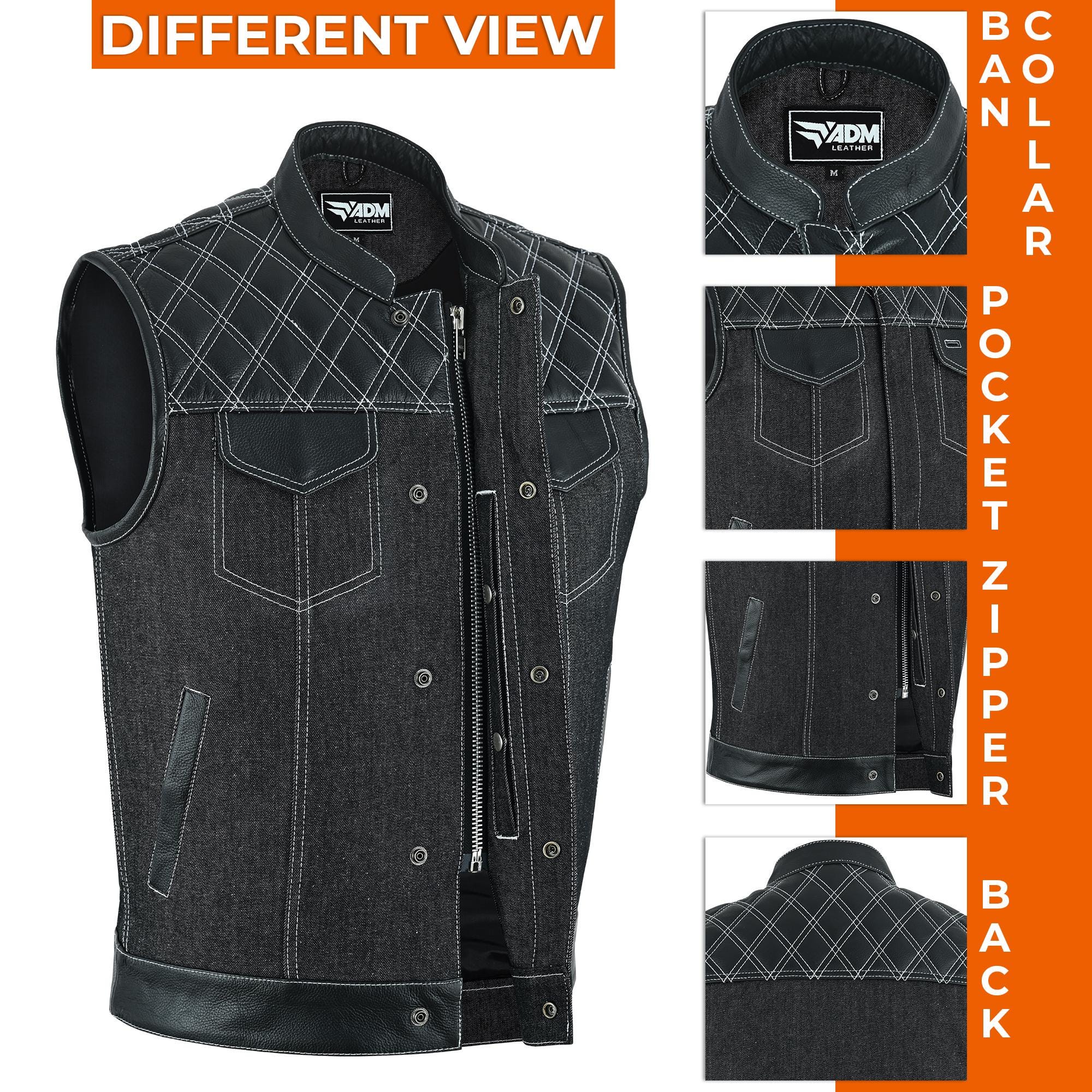 Denim Vest Men SOA Biker Motorcycle Club Sleeveless Jacket Fitted Trucker Style Heavyweight Top