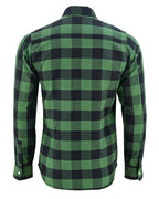 Heavy Duty Armored Biker Flannel Plaid Motorcycle Riding Shirt | Green & Black Kevlar Safety Gear