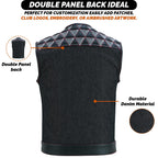 Mens Denim & Leather Motorcycle Vest Embroidered Biker Style Concealed Carry Club Sleeveless Top