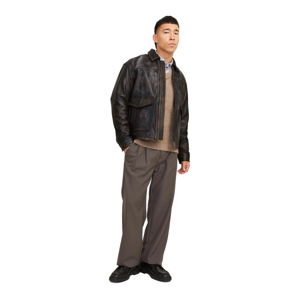 Distressed Brown Leather Jacket For Men Aviator Style Biker Western Cowboy Leather Coat