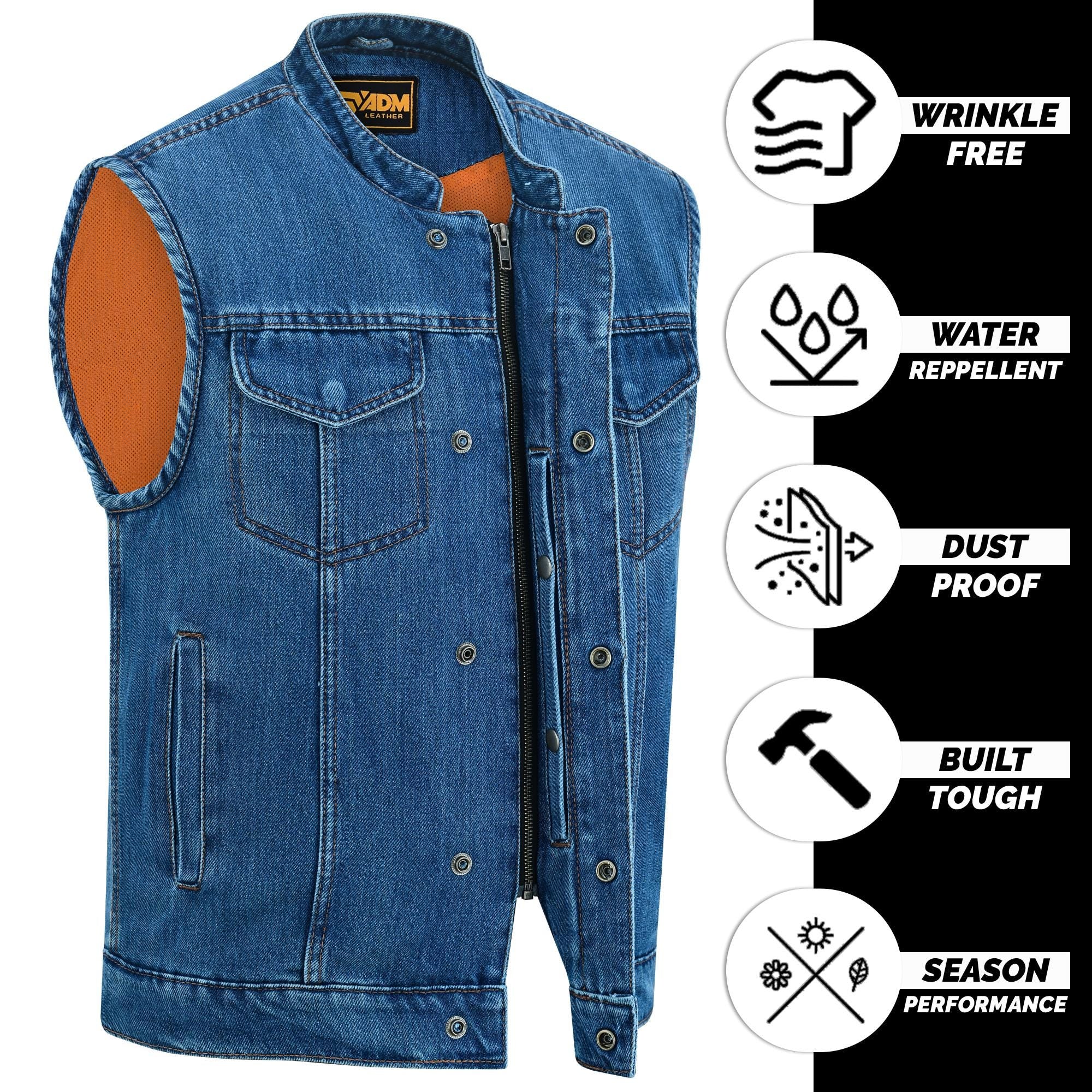 Classic Vintage Mens Denim Vest Heavy Duty Biker Trucker Blue Jean Sleeveless Motorcyle Jacket
