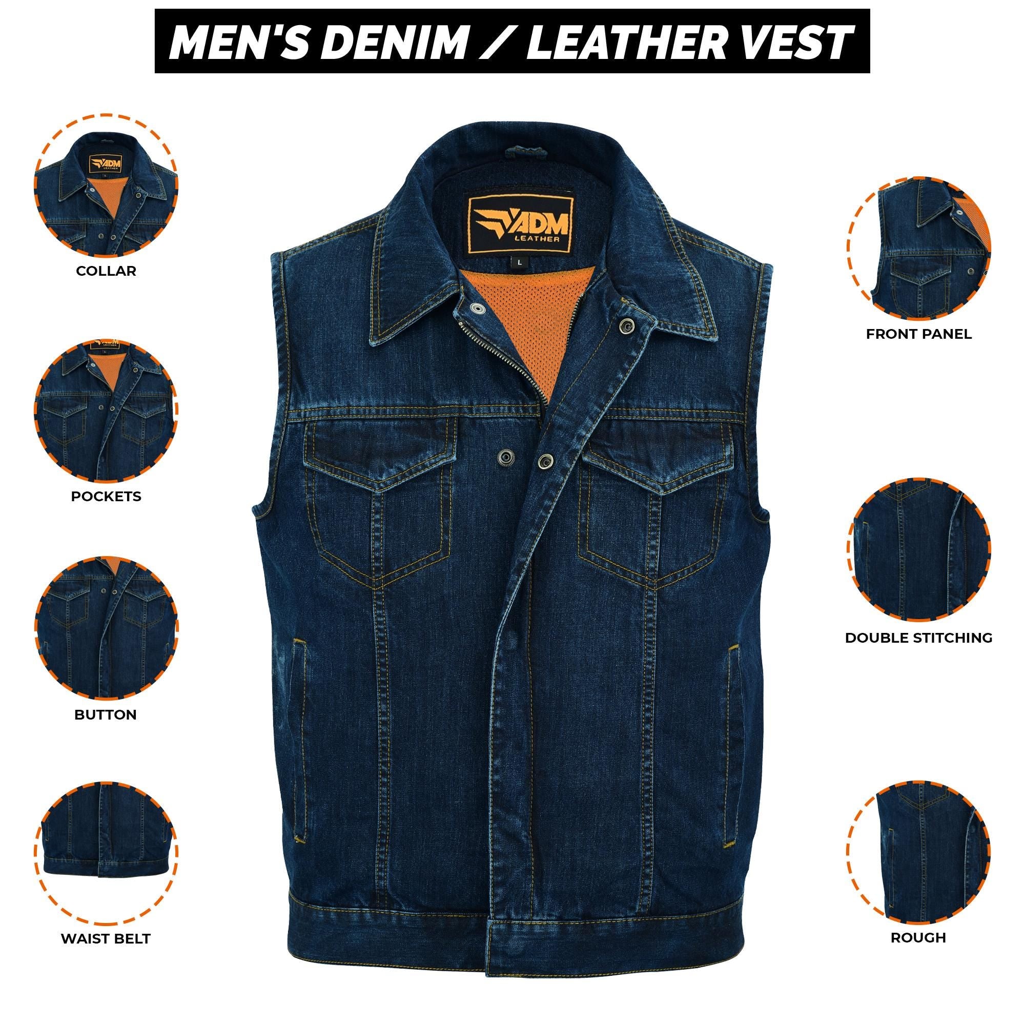 Vintage 90s Blue Jean Denim Biker Vest Distressed Cutoff Sleeveless Top Unisex Style