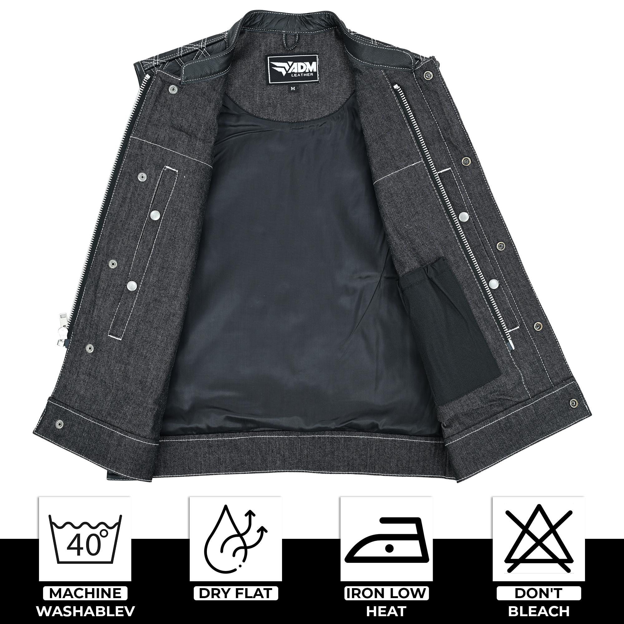 Denim Vest Men SOA Biker Motorcycle Club Sleeveless Jacket Fitted Trucker Style Heavyweight Top