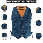 Classic Essential Denim Vest Unisex Blue Jean Sleeveless Top Trucker Style Fitted Workwear