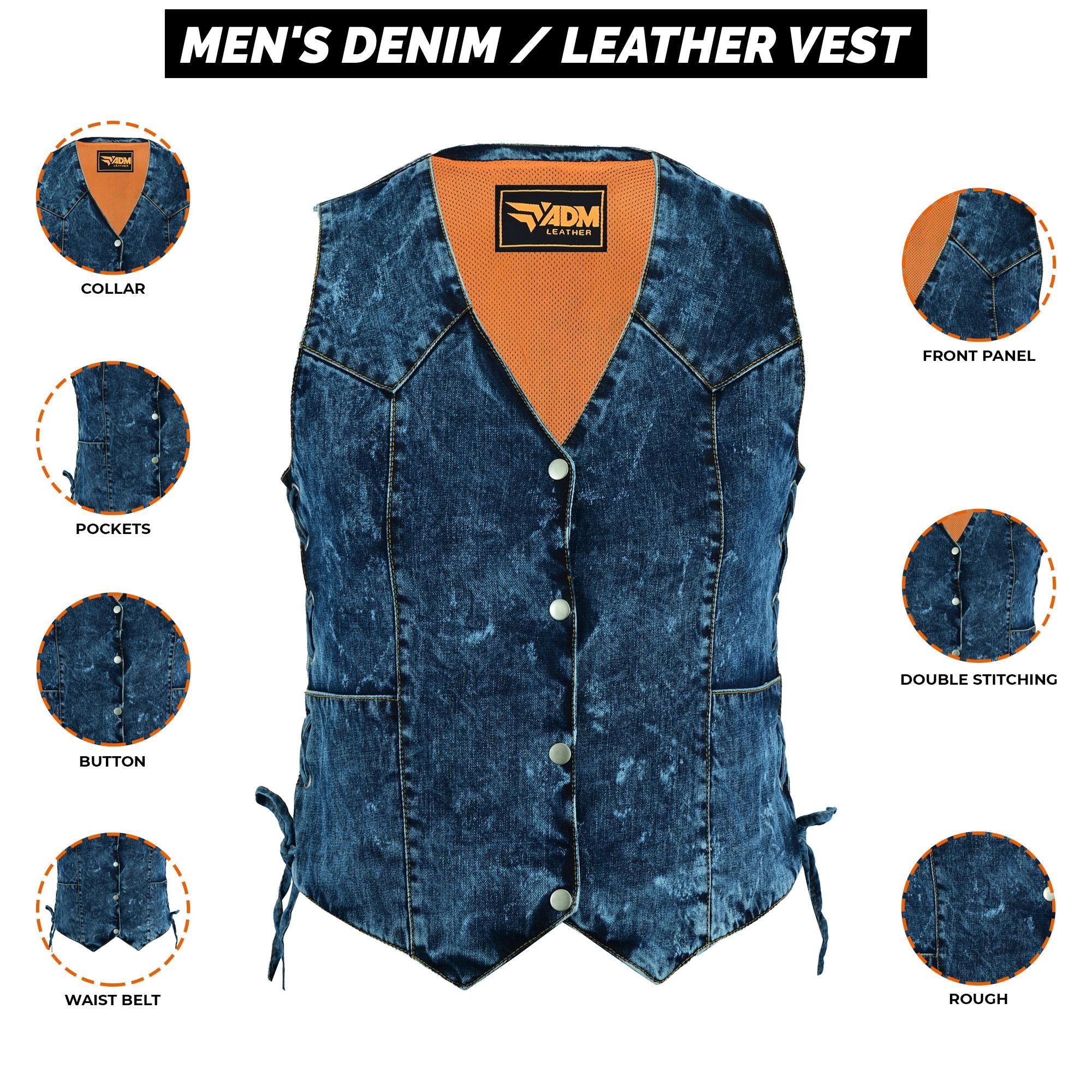Classic Essential Denim Vest Unisex Blue Jean Sleeveless Top Trucker Style Fitted Workwear