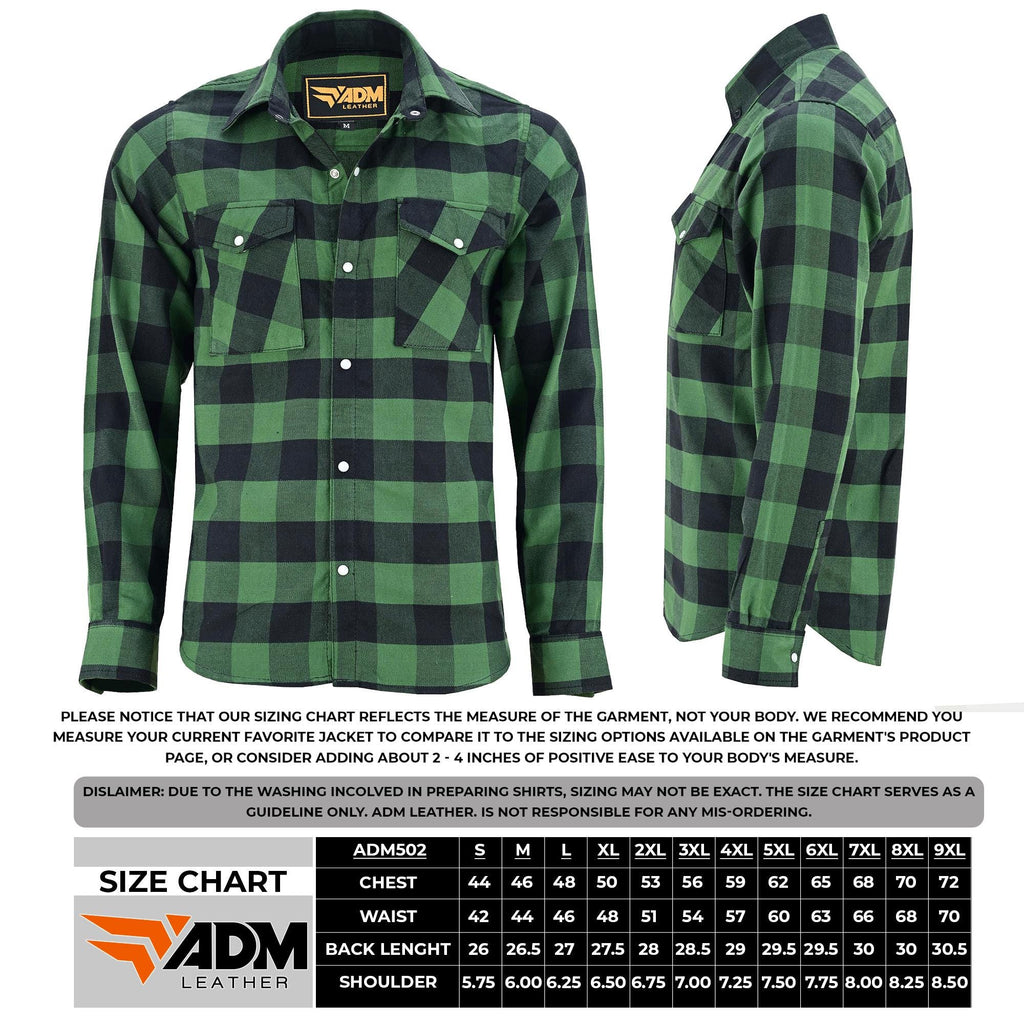 Heavy Duty Armored Biker Flannel Plaid Motorcycle Riding Shirt | Green & Black Kevlar Safety Gear