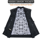 Men's Black Denim Biker Vest | Honeycomb Design, Concealed Pockets