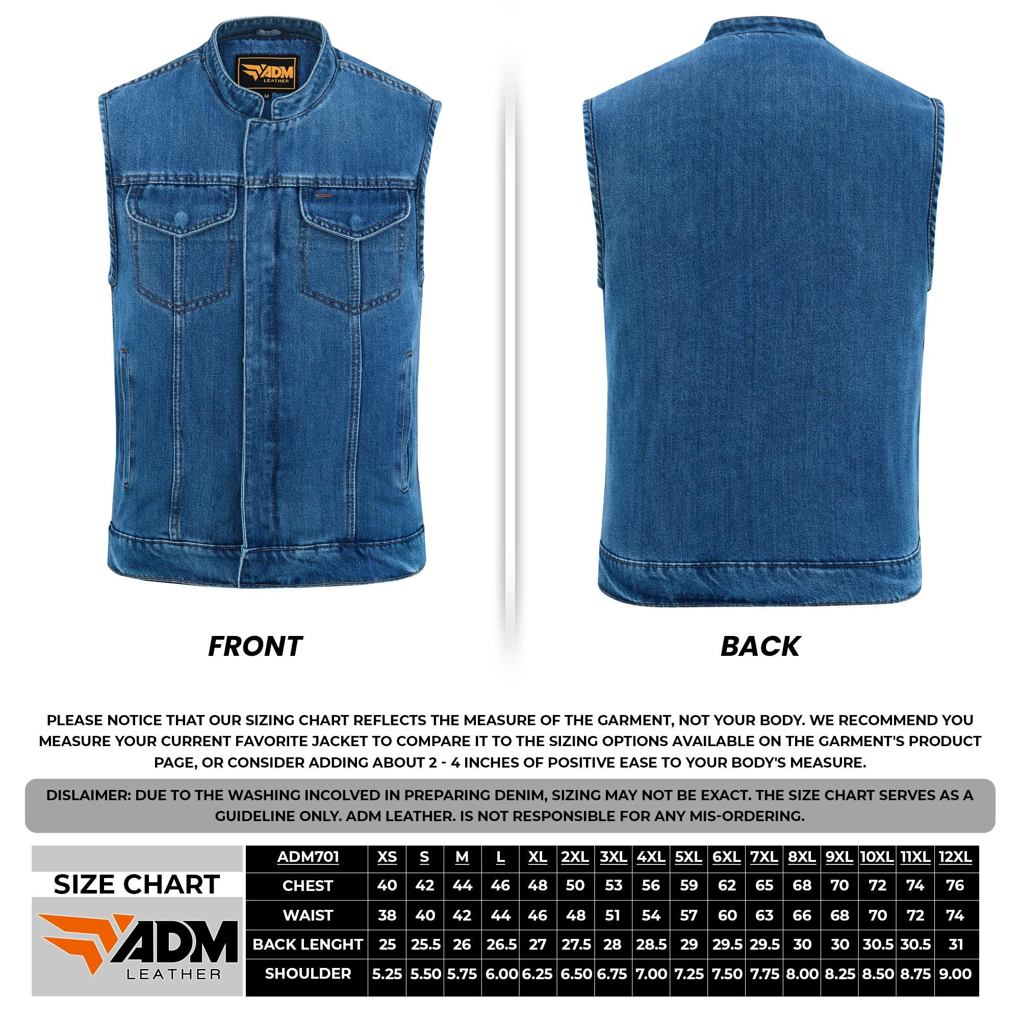 Classic Vintage Mens Denim Vest Heavy Duty Biker Trucker Blue Jean Sleeveless Motorcyle Jacket