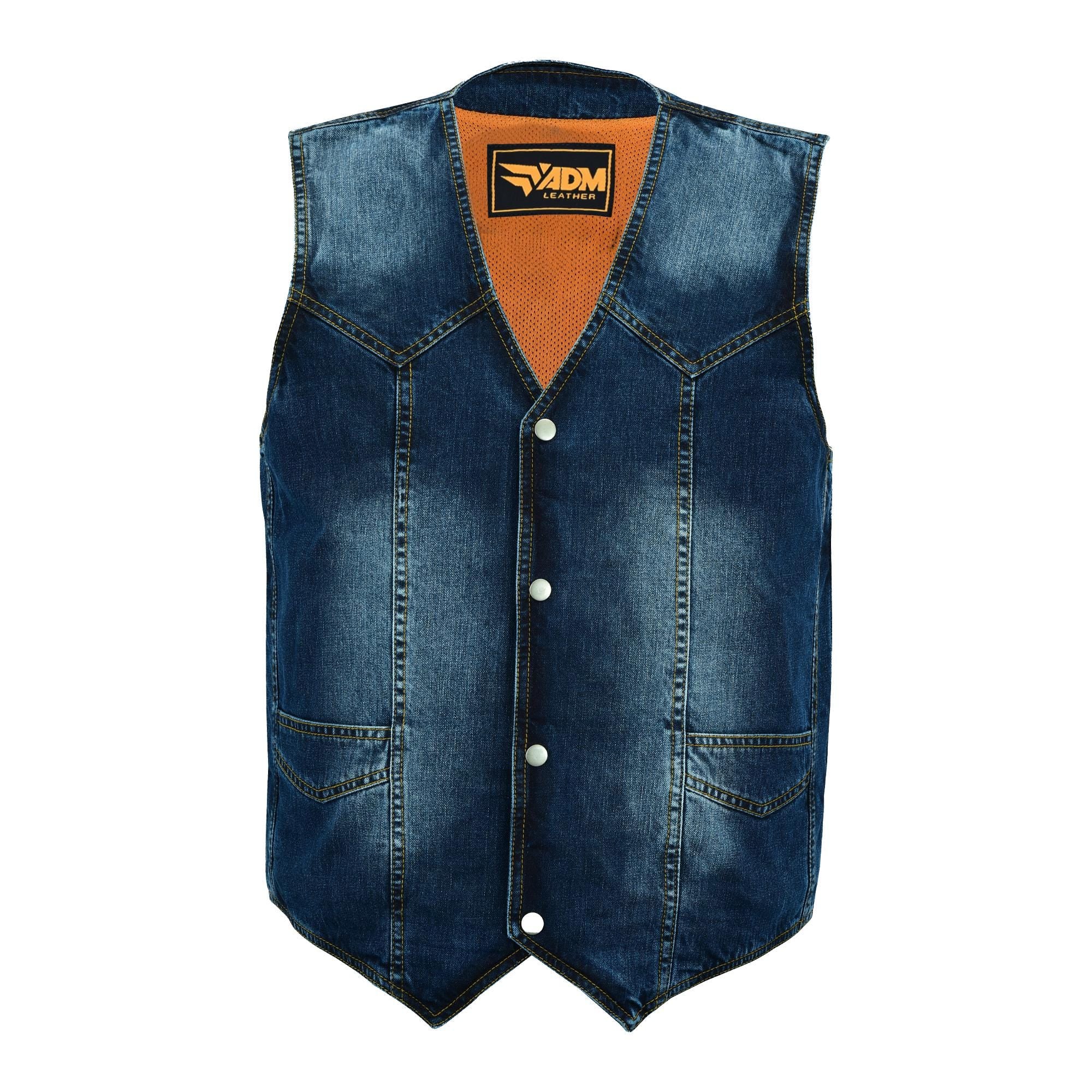 Vintage Mens Denim Vest Blue Jean Sleeveless Biker Style Trucker Festival Christmas Eve Outfit