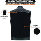 Denim Leather Vest Men Diamond Quilted Concealed Carry Fitted Biker Trucker Sleeveless Jacket