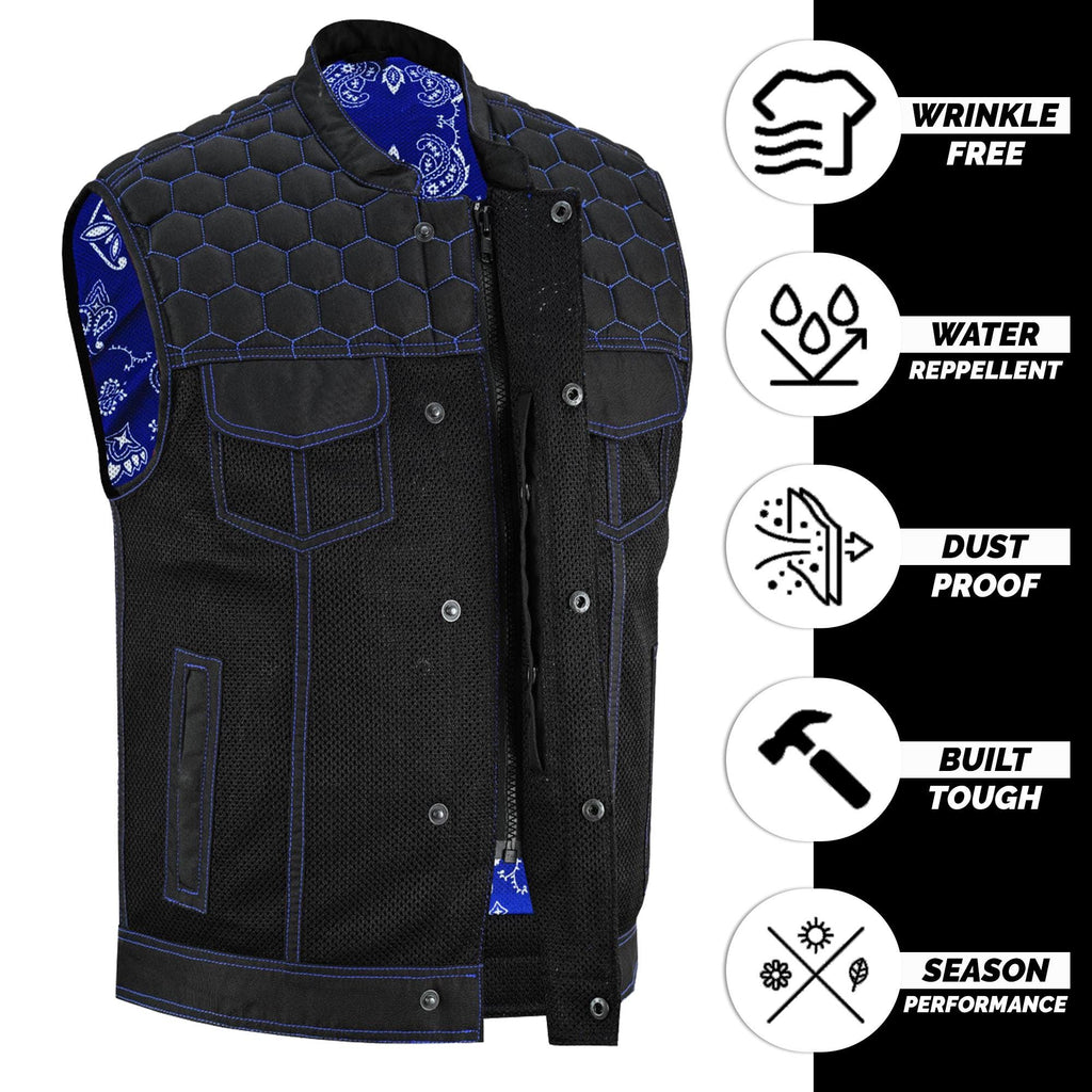 Mens Denim Vest SOA Biker Cutoff Ventilated Mesh Motorcycle Jacket Sleeveless with YKK Zipper