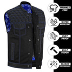Mens Denim Vest SOA Biker Cutoff Ventilated Mesh Motorcycle Jacket Sleeveless with YKK Zipper