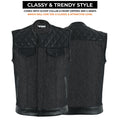 Denim Leather Vest Men SOA Style Quilted Shoulders Concealed Carry Fitted Biker Trucker Sleeveless