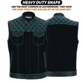 Denim Leather Vest Men Diamond Quilted Shoulders Concealed Carry Fitted Biker Trucker Sleeveless