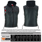 Men's Cowhide Leather Motorcycle Vest with Hood: Concealed Carry Biker Style
