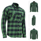 Heavy Duty Armored Biker Flannel Plaid Motorcycle Riding Shirt | Green & Black Kevlar Safety Gear