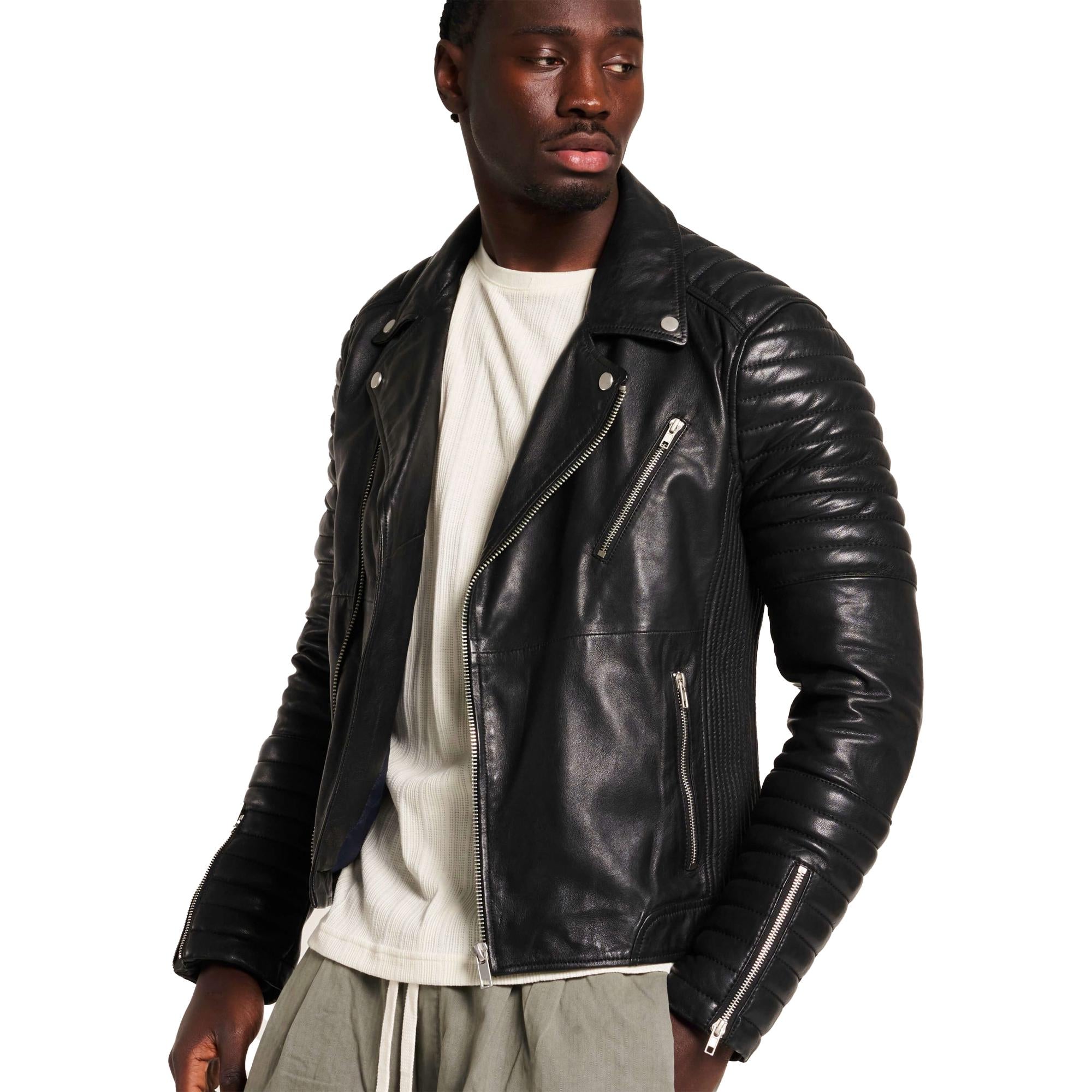 Mens Real Motorcycle Biker Leather Jacket Punk Retro Brando Moto Style Leather Jackets