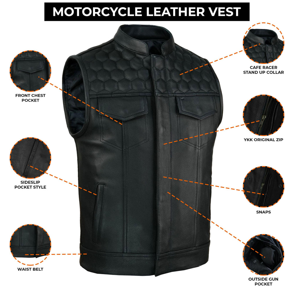 Handmade Cowhide Leather Biker Vest: SOA Club Style, Concealed Carry