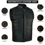 Handmade Cowhide Leather Biker Vest: SOA Club Style, Concealed Carry