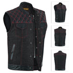 Mens Denim Biker Vest Club Style Motorcycle Concealed Carry Pockets Sleeveless Riding Jacket