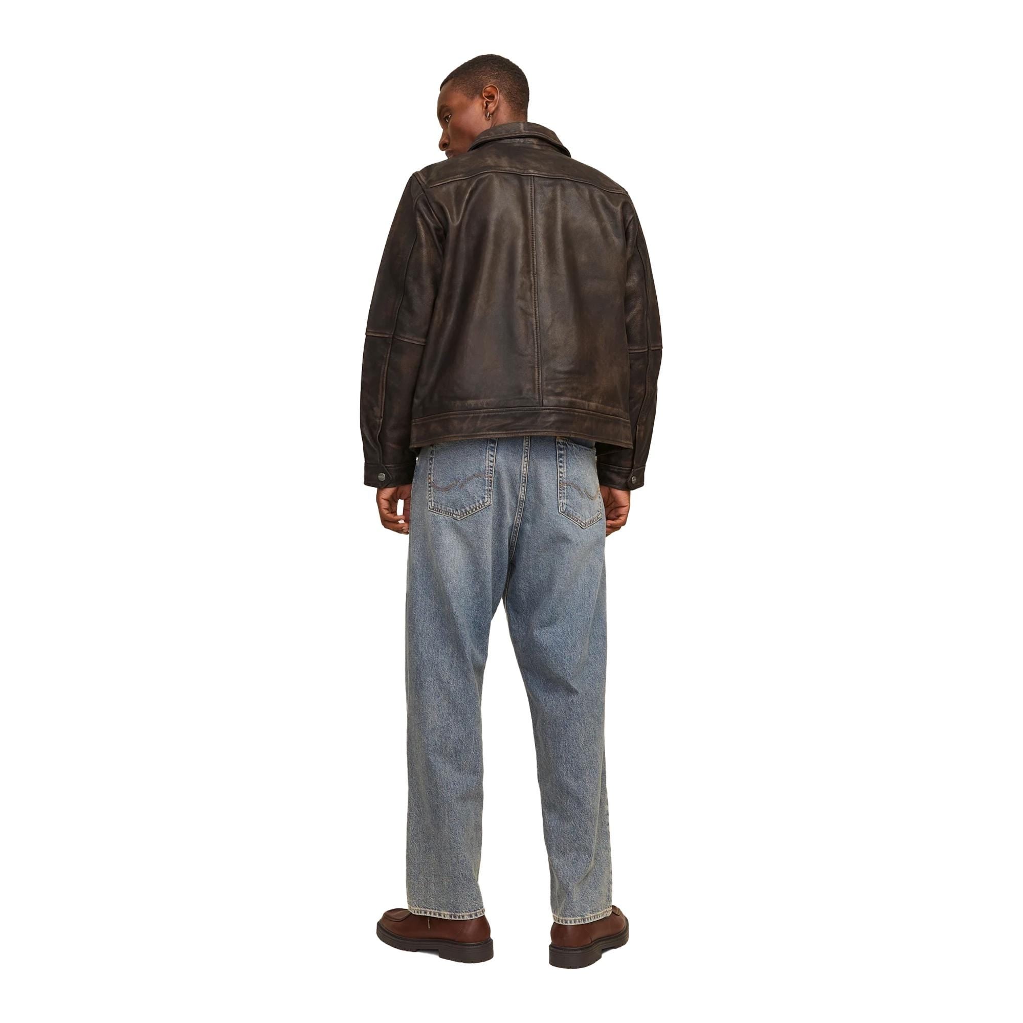 Leather Jacket Men Distressed Brown Vintage Biker Style Jackets For Men Stand Collar Motorcycle Coat