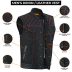 Mens Denim Biker Vest Club Style Motorcycle Concealed Carry Pockets Sleeveless Riding Jacket