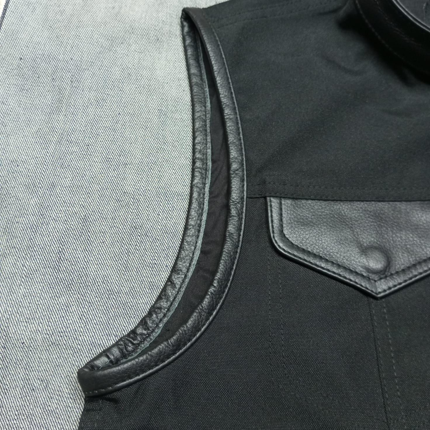 Cordura Motorcycle Vest: Handmade Leather Trim Biker Club Vest
