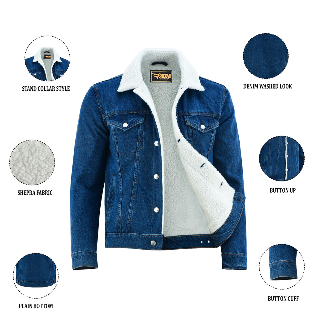 Streetwear Fur Sherpa Lined Jacket Vintage Denim Coat | Men's Classic Winter Jean Jacket