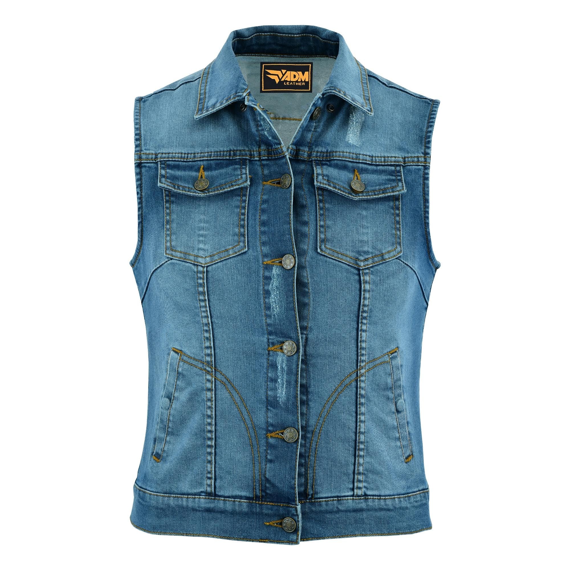 Vintage Denim Vest Mens Blue Jean Biker Cutoff Sleeveless Jacket Western Festival Outfit Trucker