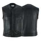 Handmade Cowhide Leather Motorcycle Vest: Diamond Quilted Biker Vest