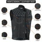 Mens Denim Biker Vest Club Style Motorcycle Concealed Carry Pockets Sleeveless Riding Jacket