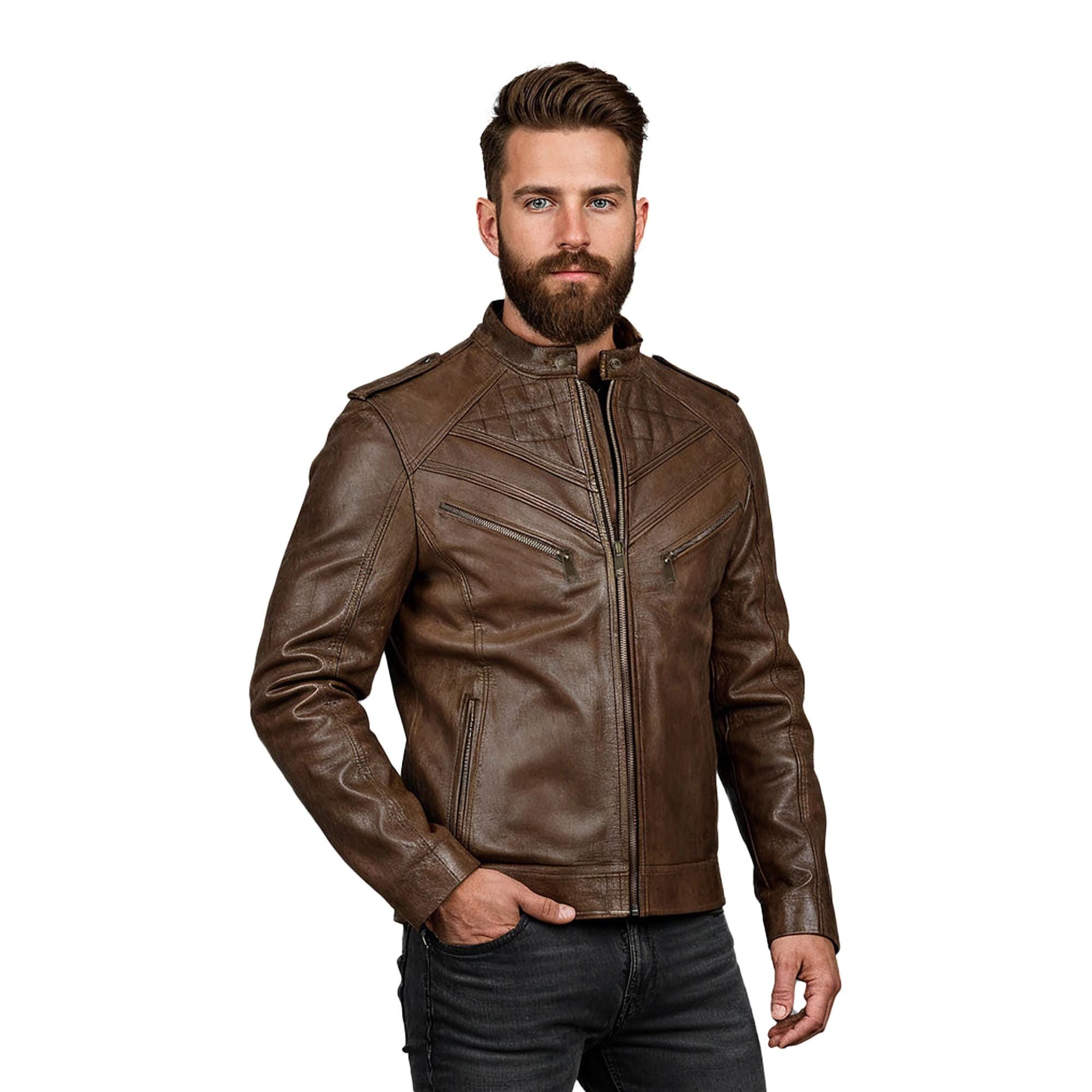 Real Leather Biker Jacket Men's Punk Rock Leathers Coat Asymmetric Zip Moto Jackets Deep Plum Biker Style