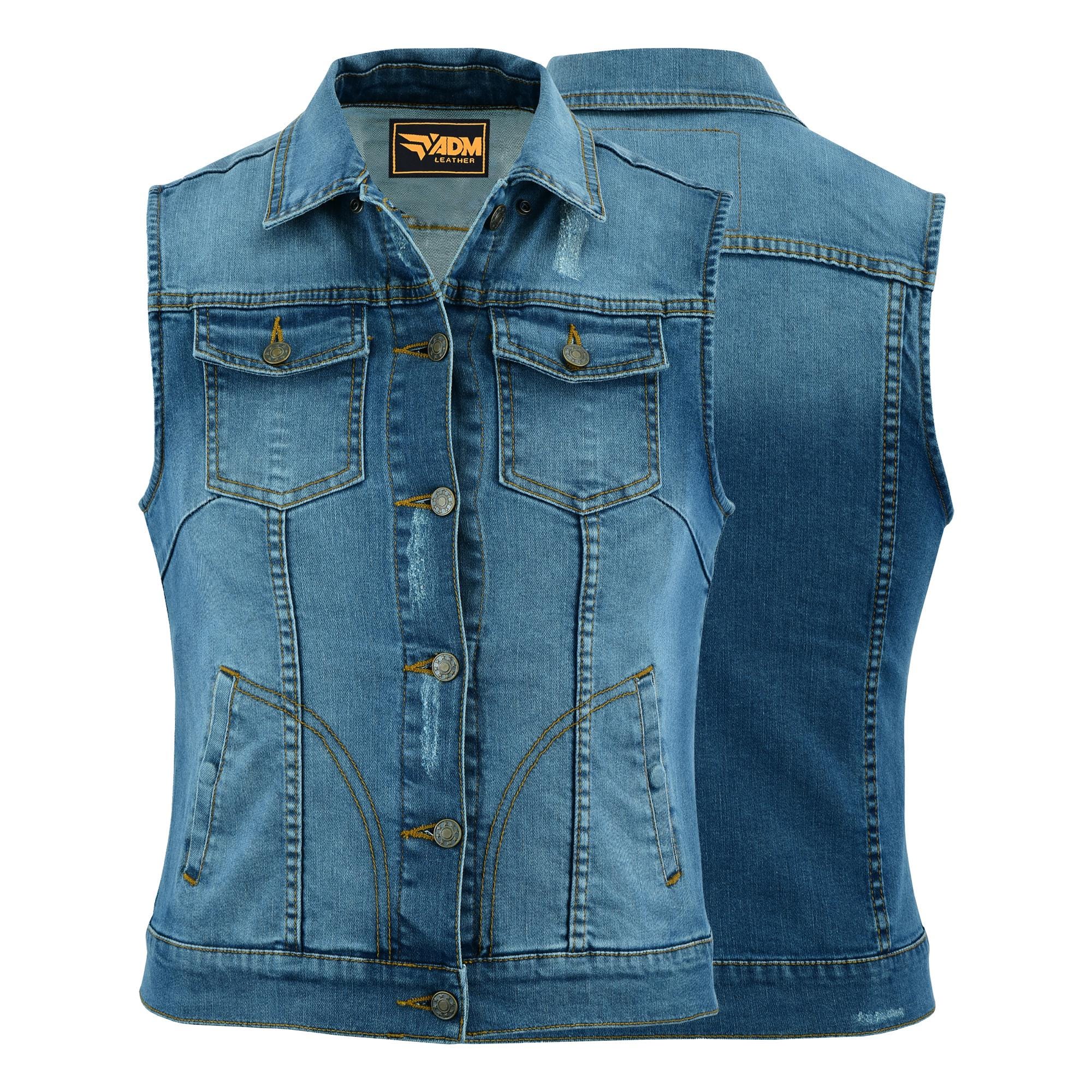Vintage Denim Vest Mens Blue Jean Biker Cutoff Sleeveless Jacket Western Festival Outfit Trucker