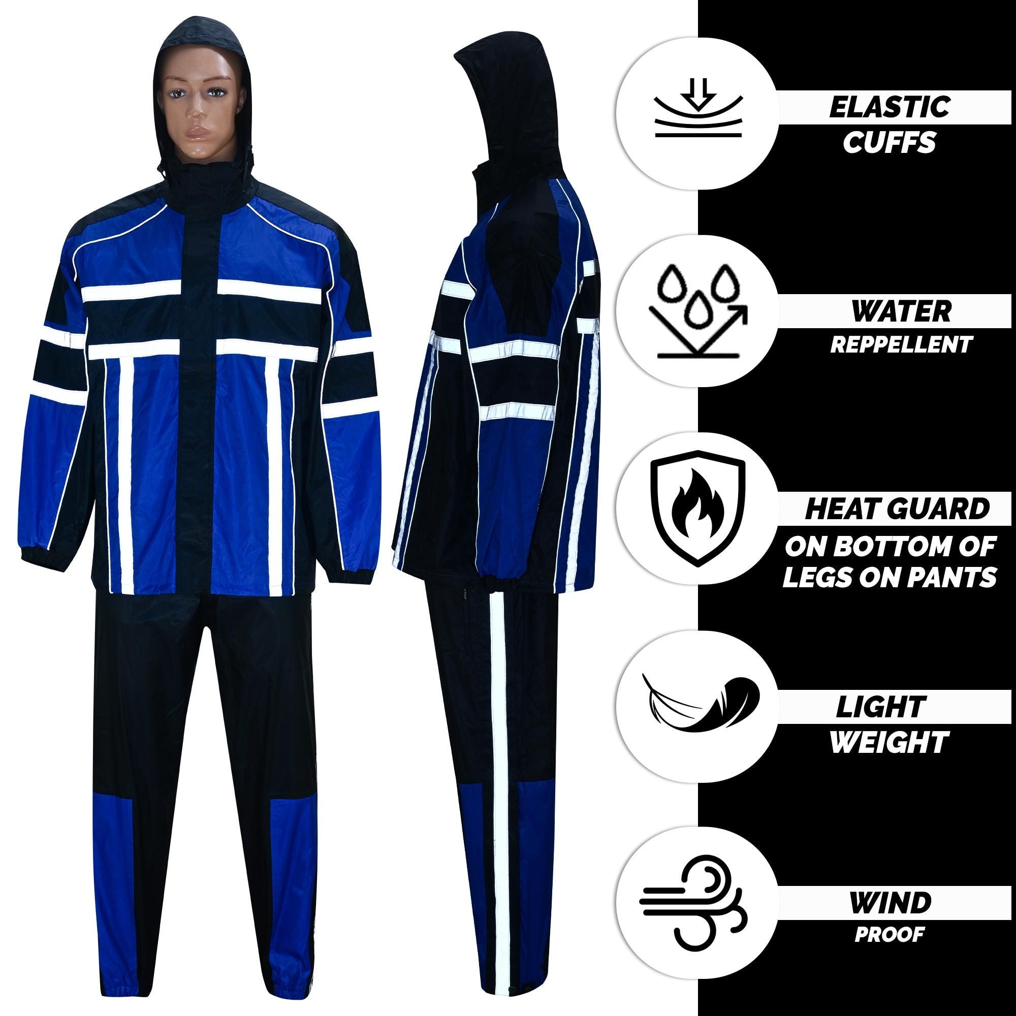 Waterproof Motorcycle Rain Suit: Lightweight Polyester Hooded Jacket & Trousers