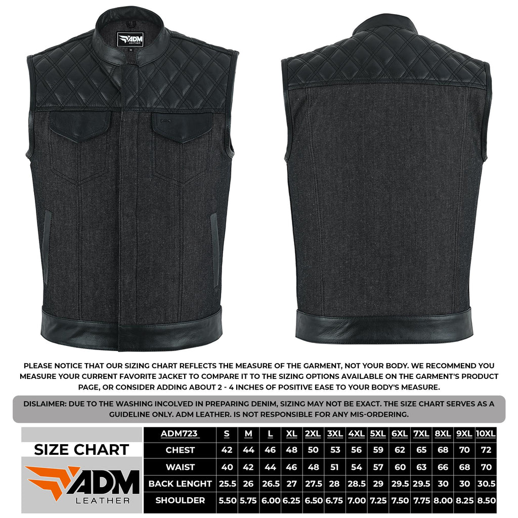 Black Denim Vest Men Biker Motorcycle Club Cutoff Concealed Carry Pockets Sleeveless Jacket