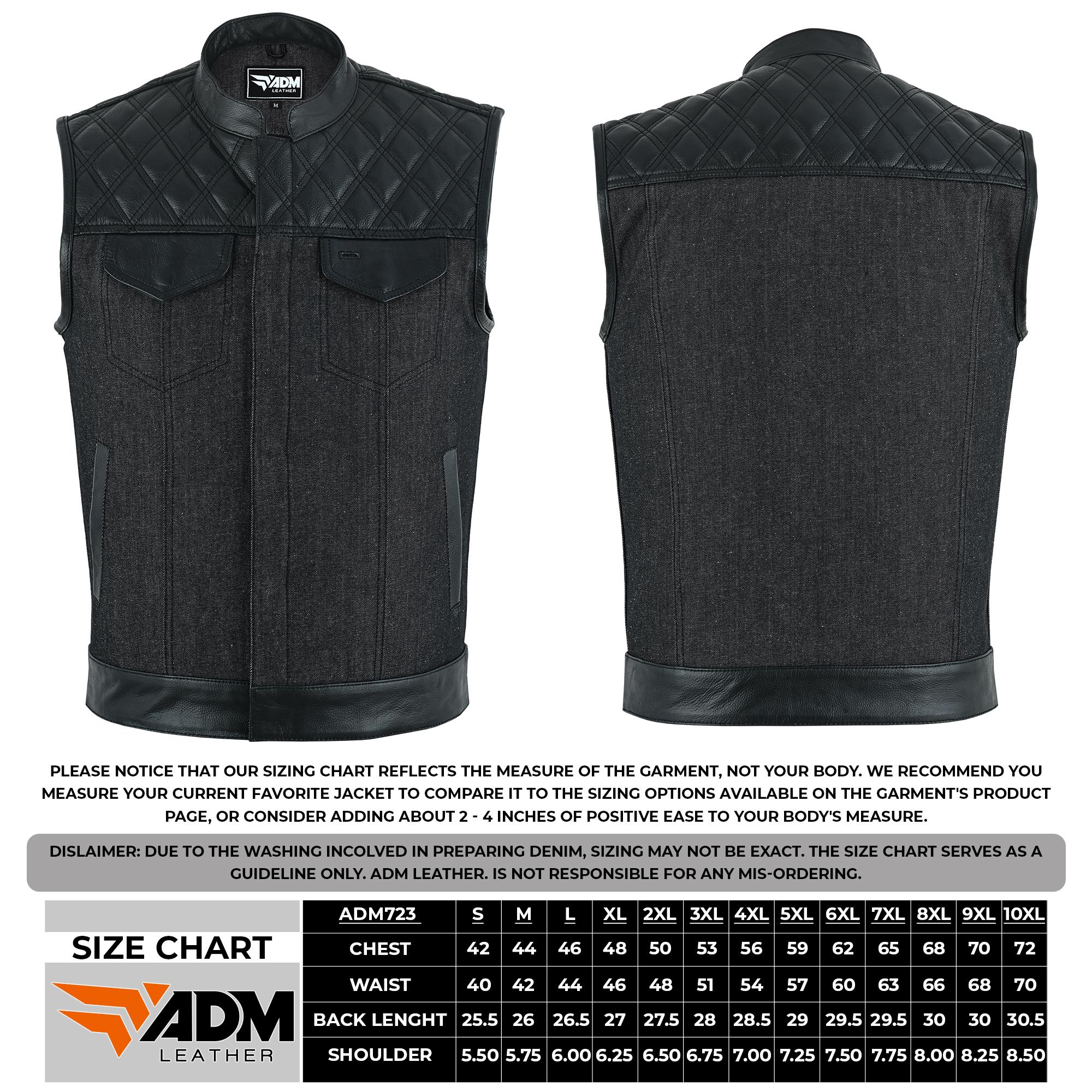 Black Denim Vest Men Biker Motorcycle Club Cutoff Concealed Carry Pockets Sleeveless Jacket