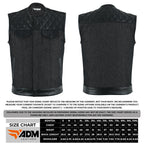 Denim Leather Vest Men SOA Style Quilted Shoulders Concealed Carry Fitted Biker Trucker Sleeveless