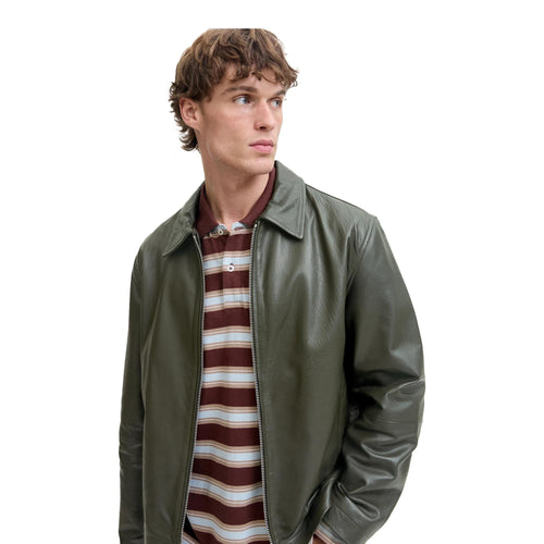 ADM Leather Jacket Men Trucker Style Biker Stand Collar Premium Pastel Green Color Branded Jacket