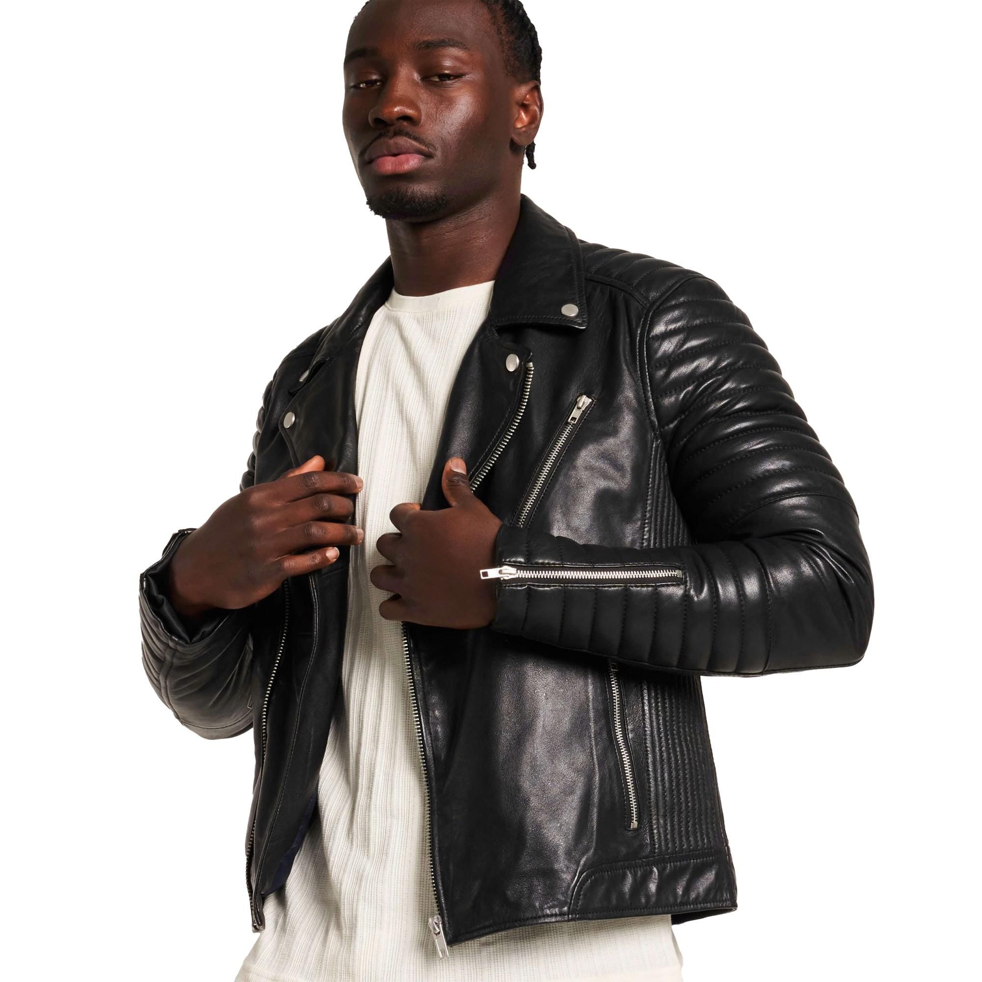 Mens Real Motorcycle Biker Leather Jacket Punk Retro Brando Moto Style Leather Jackets