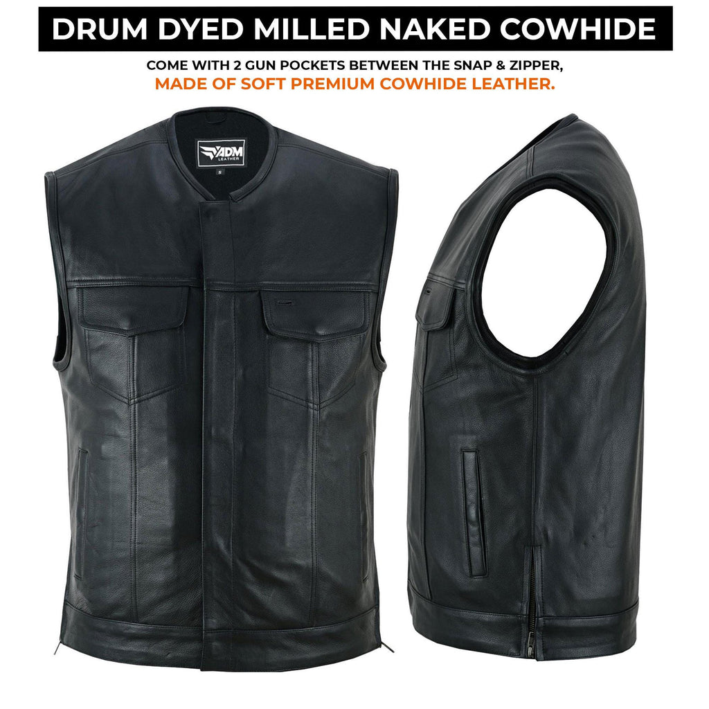 Handmade Cowhide Leather Motorcycle Vest: Diamond Quilted Biker Vest