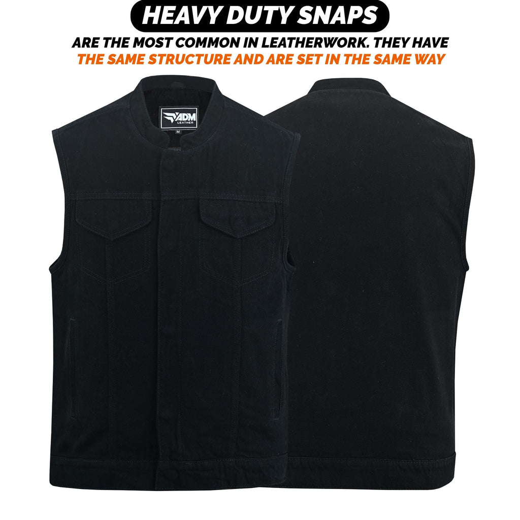 Mens Black Denim Vest Heavyweight Biker Gothic Rocker Sleeveless Jean Jacket Cutoff Punk Style