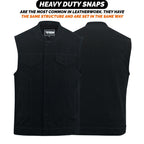 Mens Black Denim Vest Heavyweight Biker Gothic Rocker Sleeveless Jean Jacket Cutoff Punk Style
