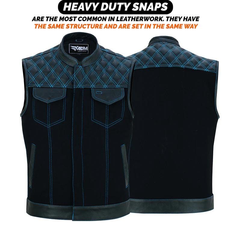Mens Denim Leather Motorcycle Vest Quilted Shoulders Concealed Carry Biker Sleeveless Club Vests