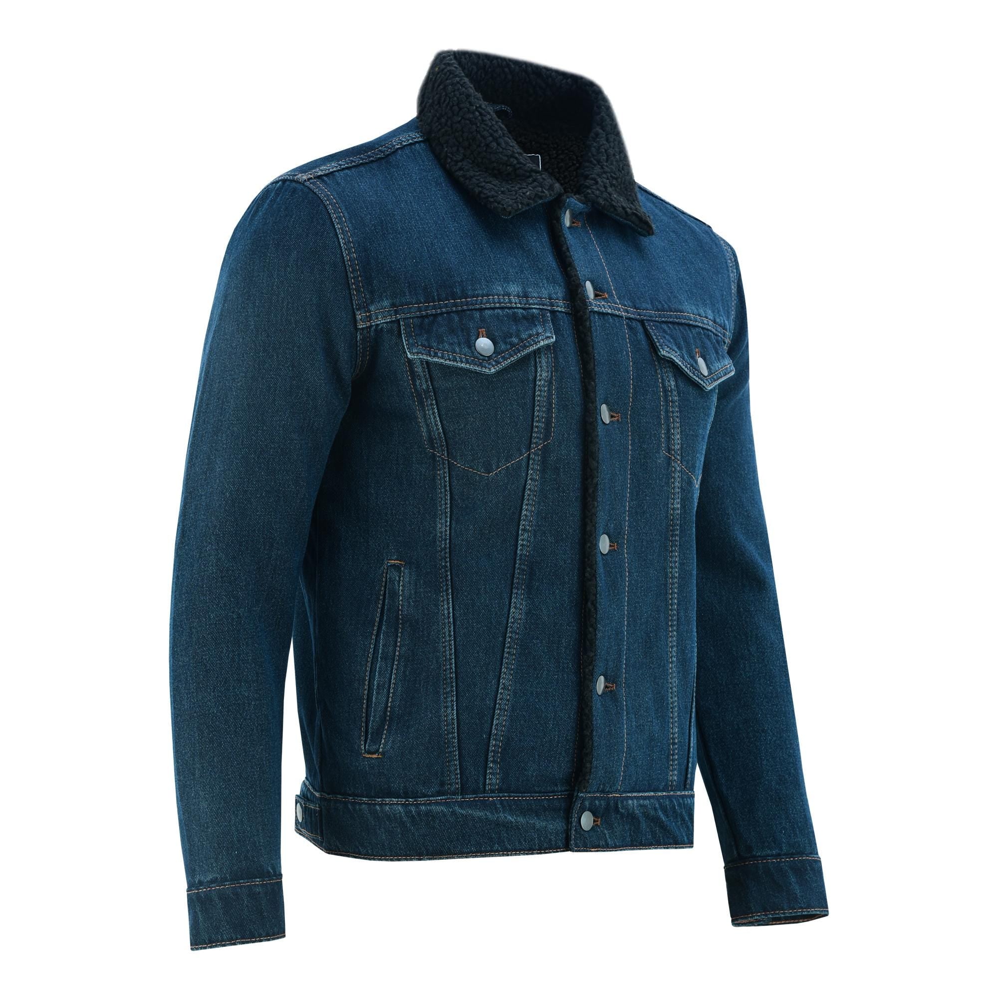 Black Denim Fur Lined Coat Men's Streetwear Jean Jacket | Warm Winter Trucker Biker Jacket