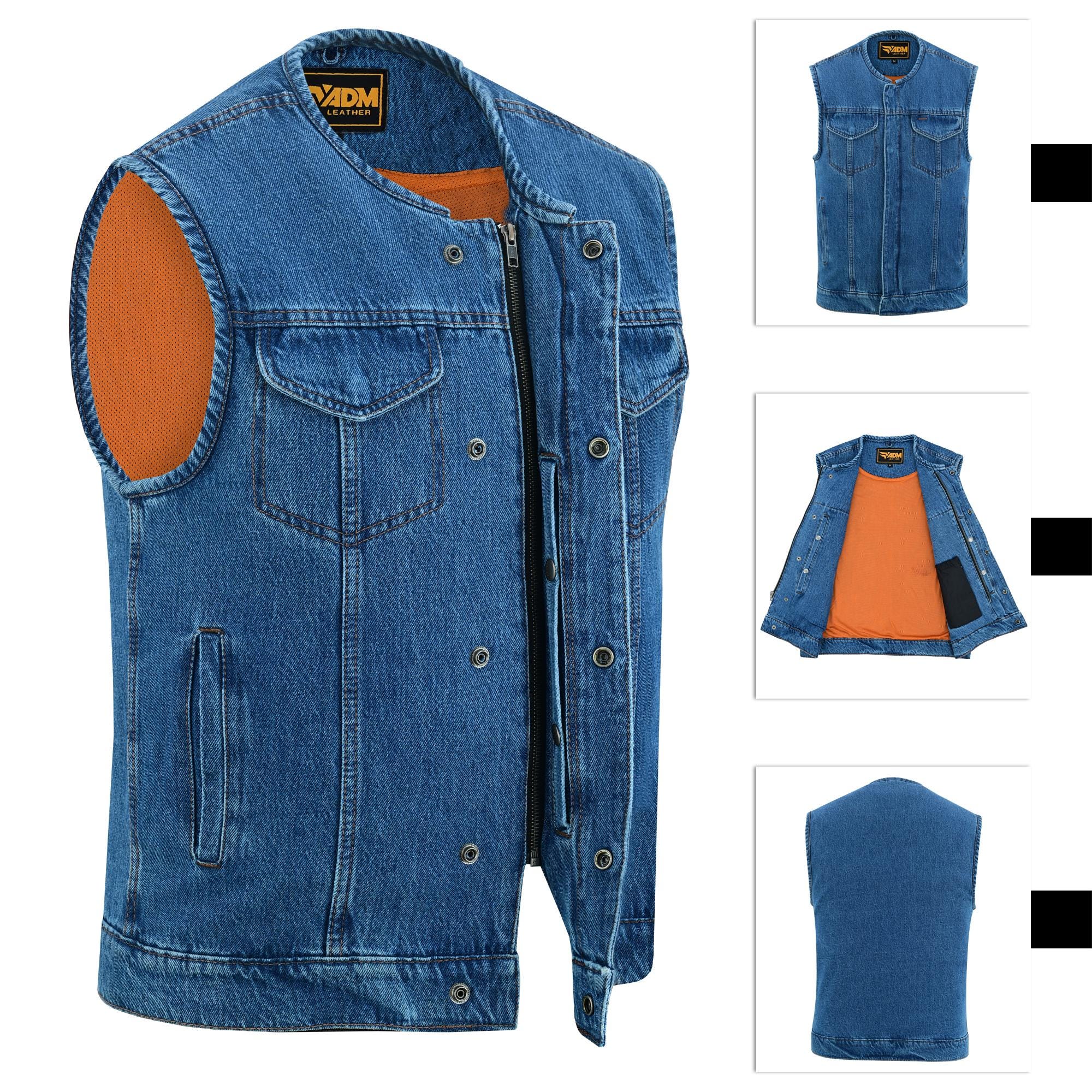 Vintage Mens Denim Vest Fitted Trucker Biker Cutoff Heavyweight Blue Jean Motorcycle Style