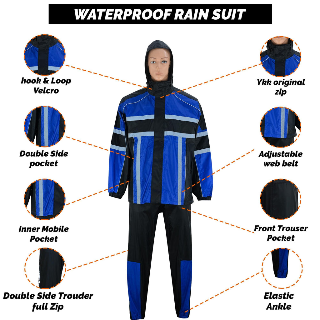 Waterproof Motorcycle Rain Suit: Lightweight Polyester Hooded Jacket & Trousers
