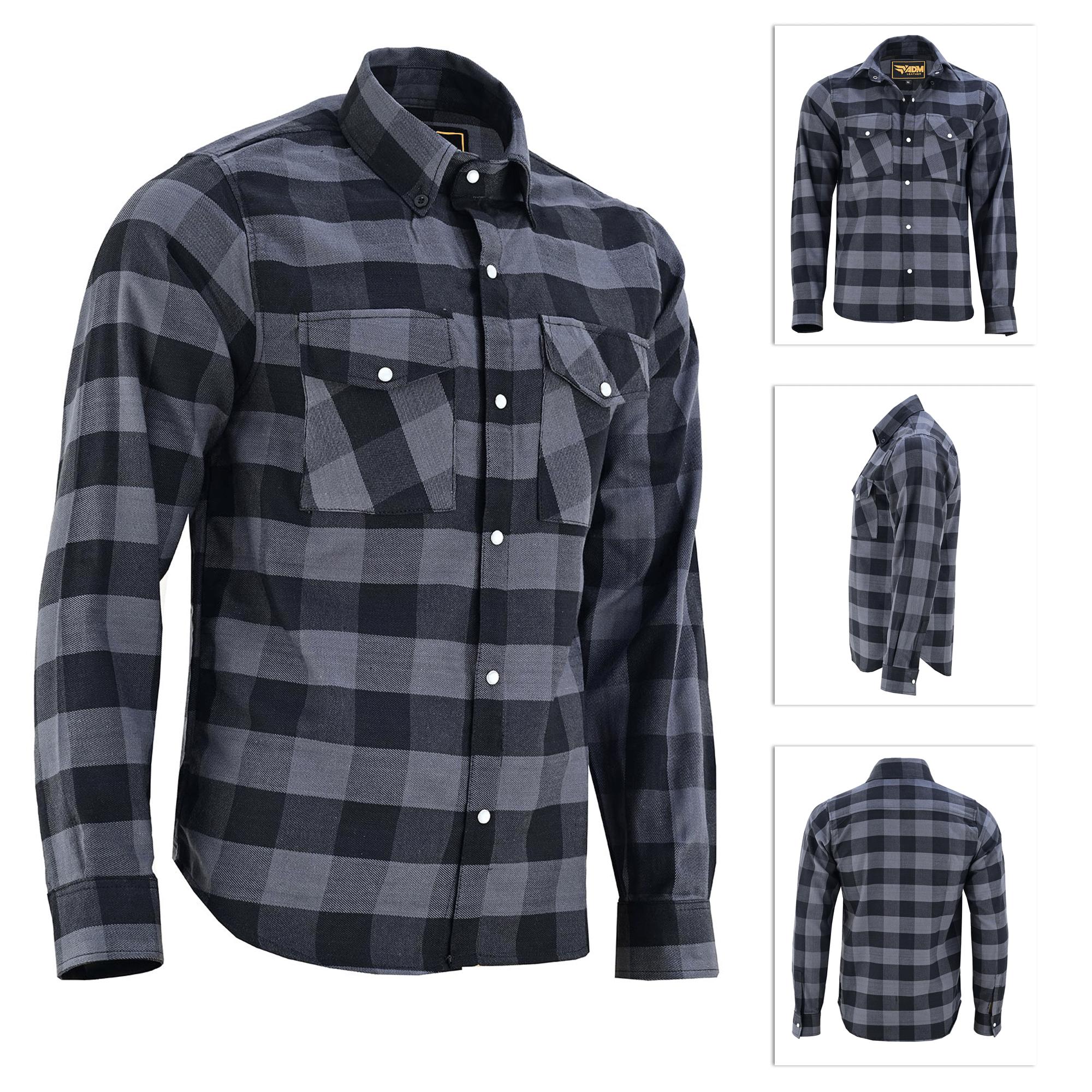 Aramid Flannel Shirt CE-Approved Motorcycle Overshirt | Black & Grey Level 2 Armored Protection Riding Gear